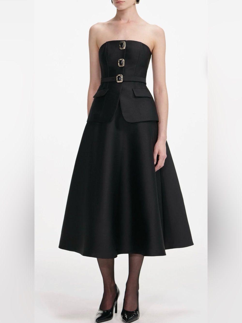 Self Portrait BLACK TAFFETA BANDEAU MIDI DRESS